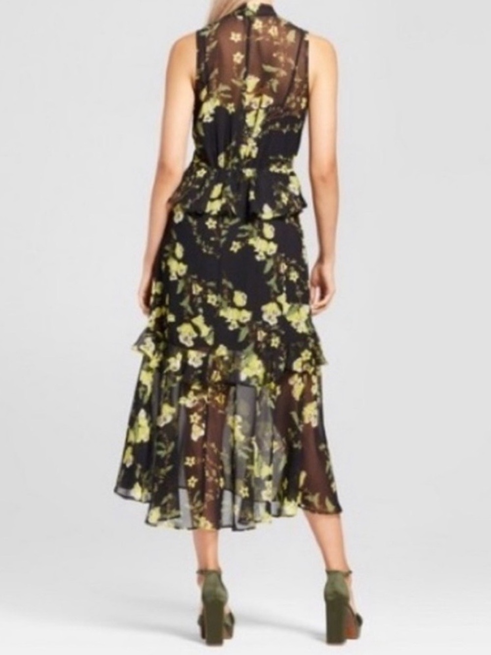✨Who What Wear Maxi Dress Black Floral Yellow Bloom Print Size S - Picture 2 of 12